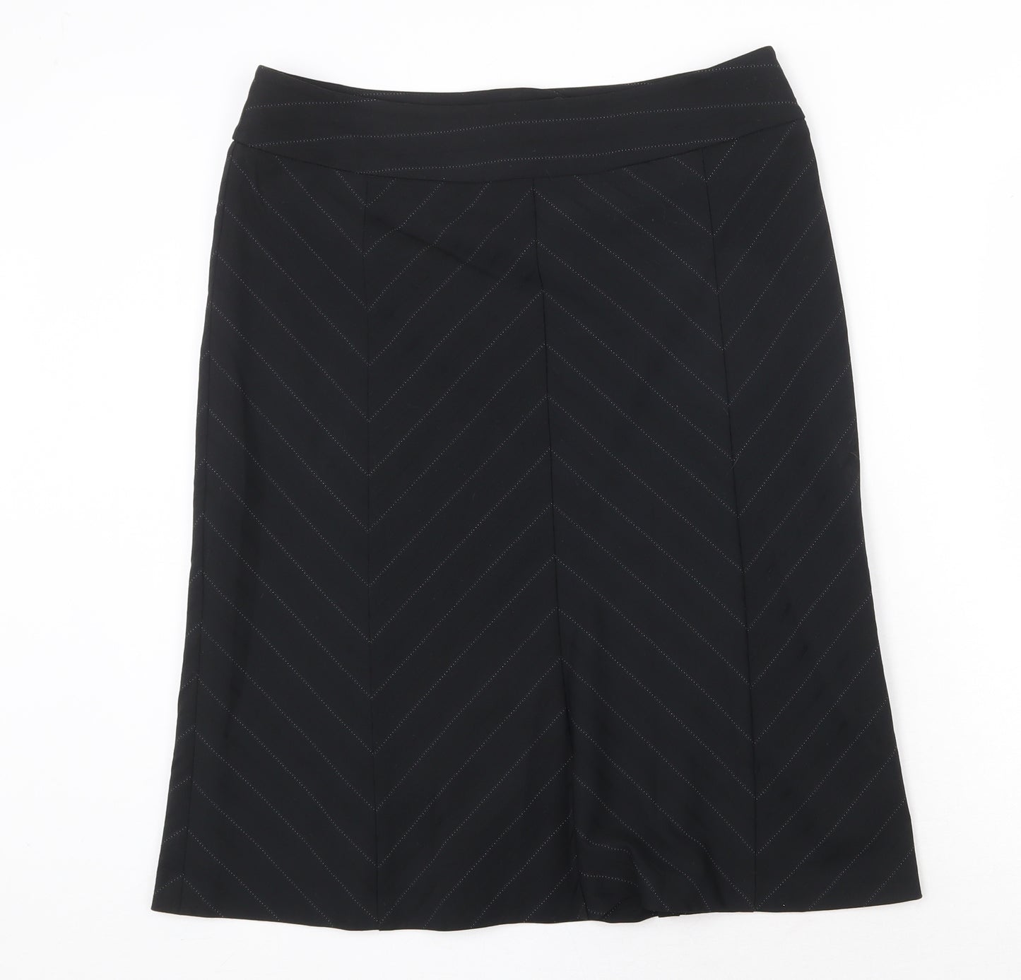 NEXT Womens Black Striped Polyester Flare Skirt Size 12 Zip