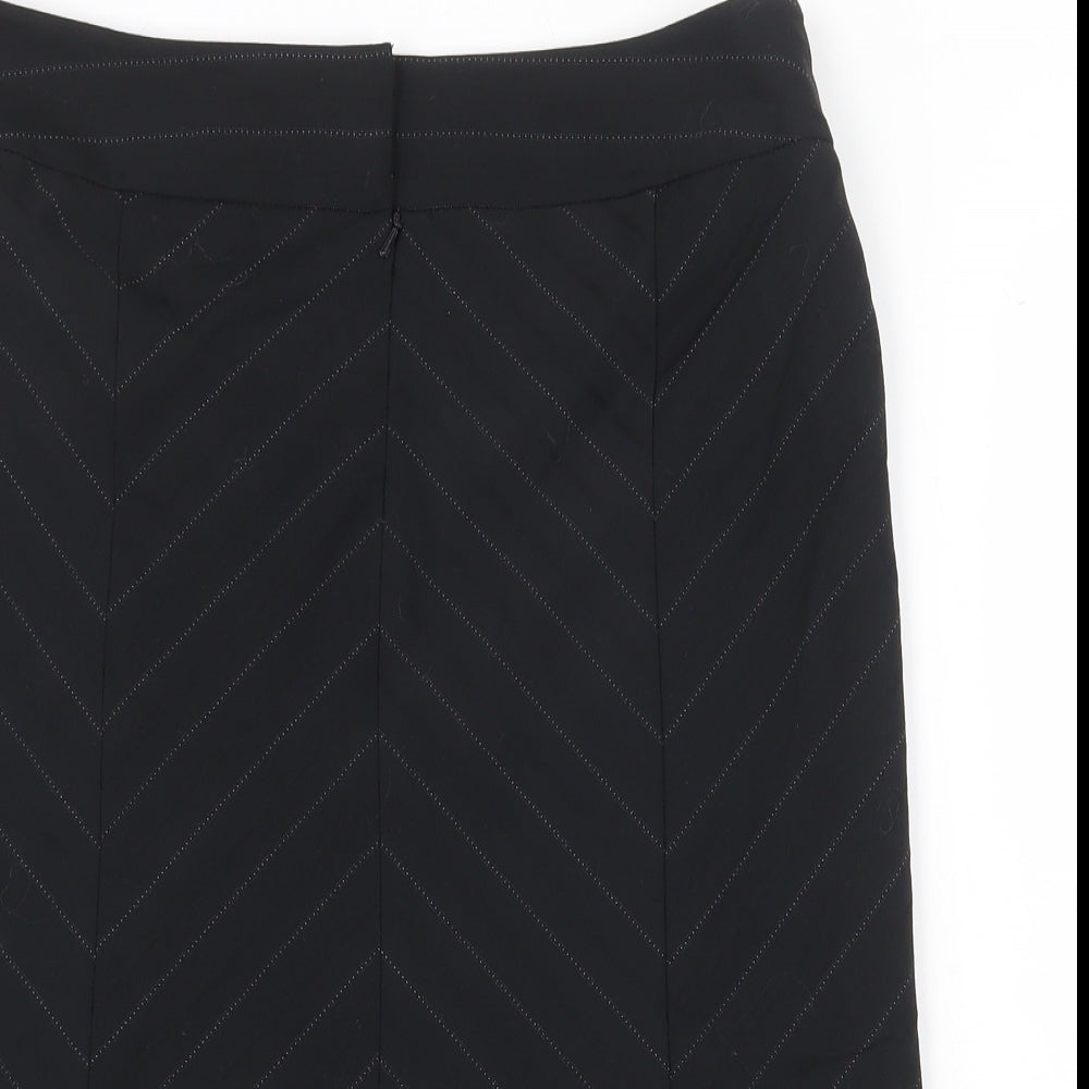 NEXT Womens Black Striped Polyester Flare Skirt Size 12 Zip