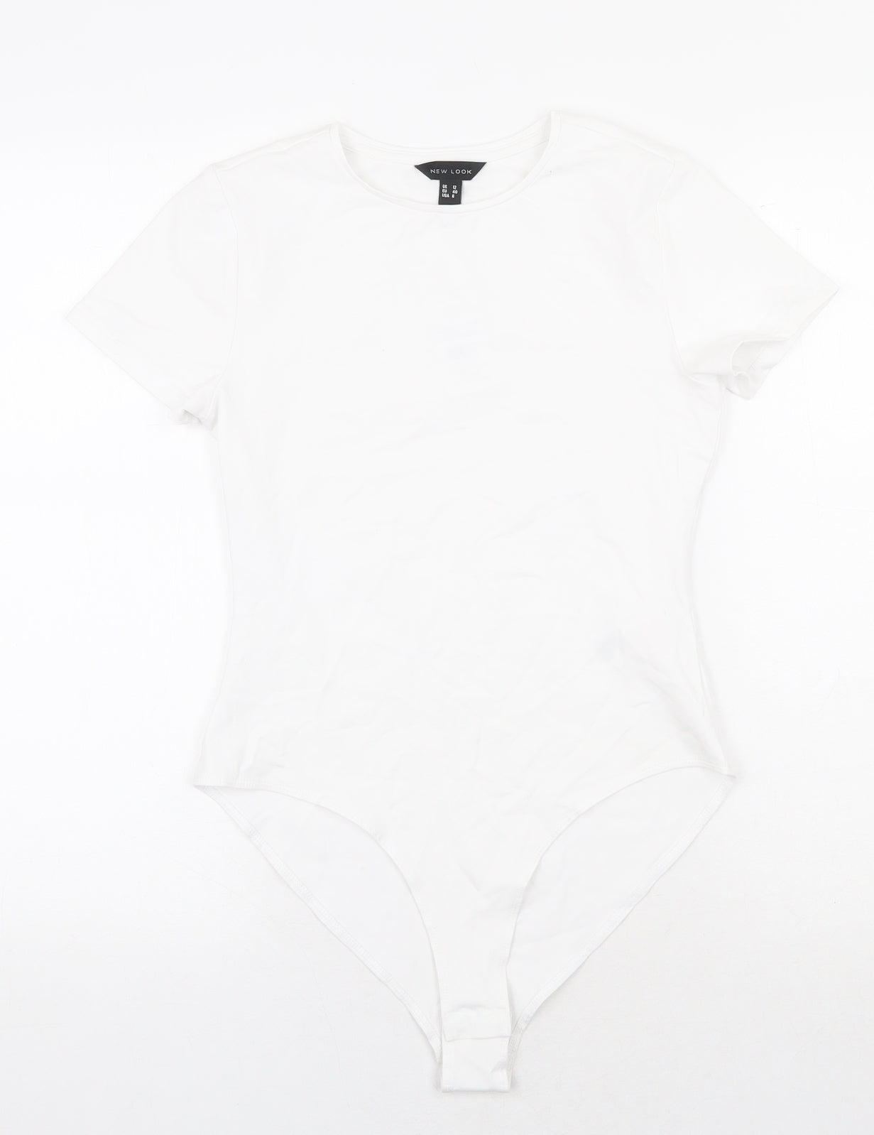 New Look Womens White Cotton Bodysuit One-Piece Size 12 Snap