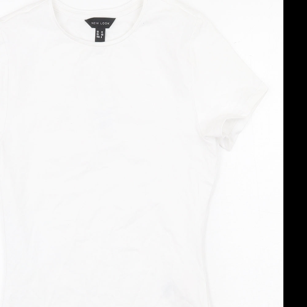 New Look Womens White Cotton Bodysuit One-Piece Size 12 Snap