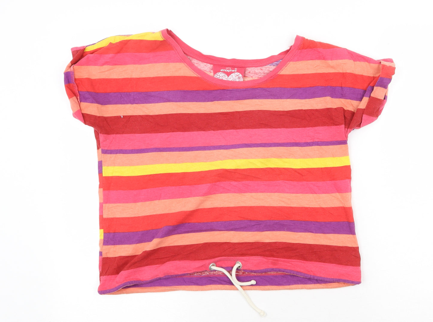 Atmosphere Womens Multicoloured Striped 100% Cotton Basic T-Shirt Size 14 Boat Neck - Drawstring Waist