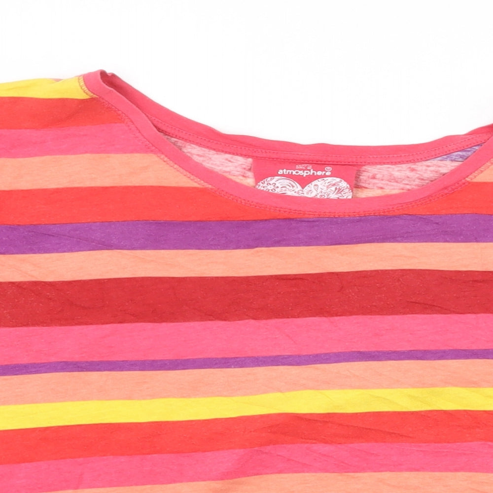 Atmosphere Womens Multicoloured Striped 100% Cotton Basic T-Shirt Size 14 Boat Neck - Drawstring Waist
