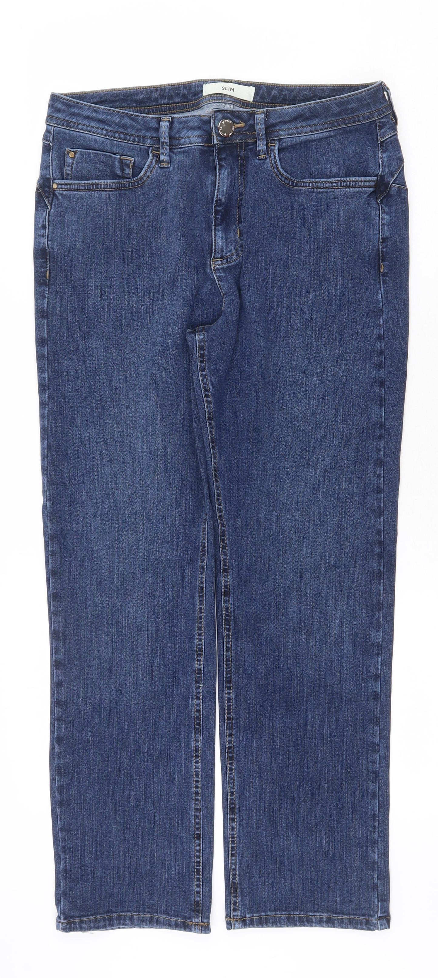 Marks and Spencer Womens Blue Cotton Straight Jeans Size 12 Regular Zip