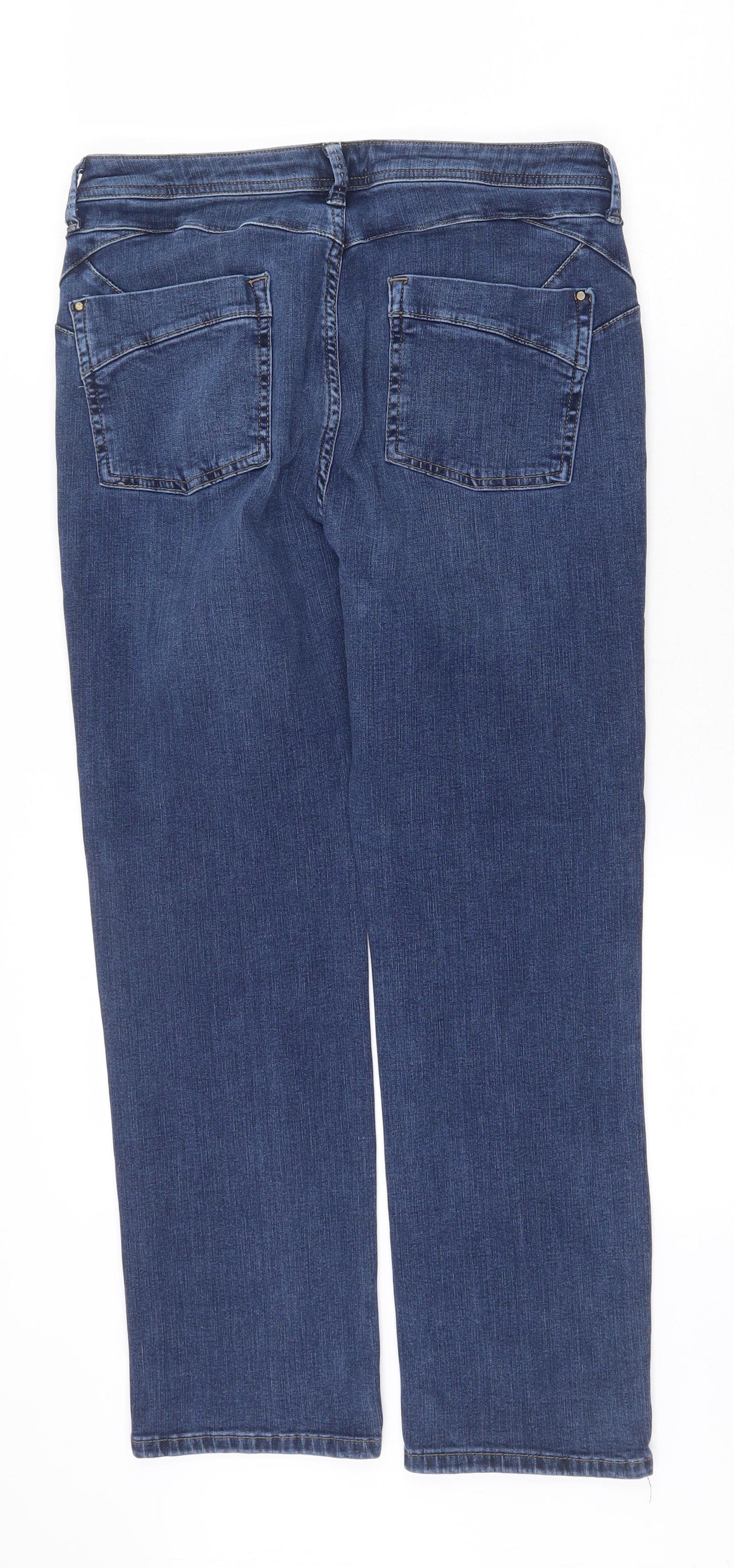 Marks and Spencer Womens Blue Cotton Straight Jeans Size 12 Regular Zip