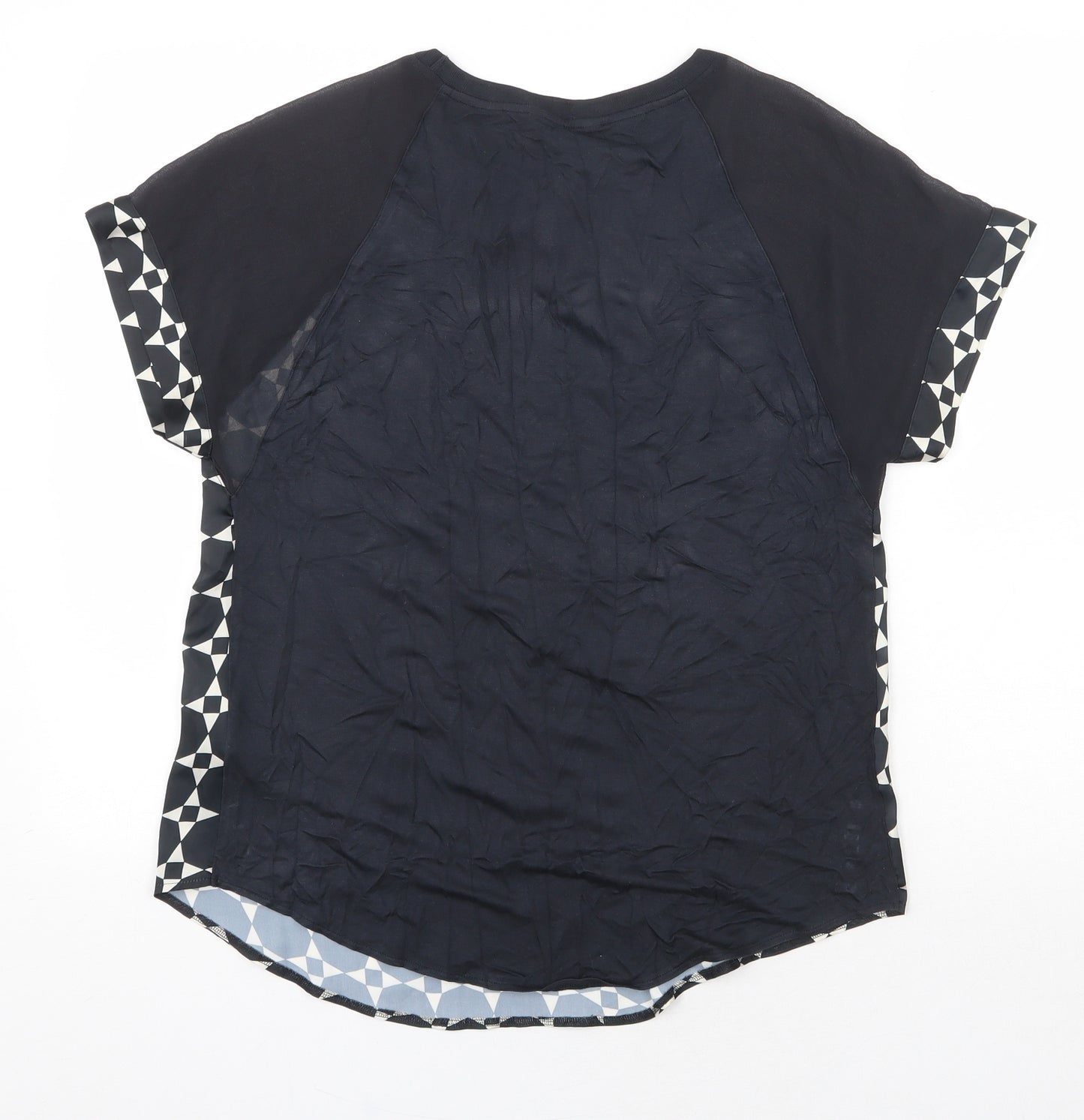 NEXT Womens Black Geometric Polyester Basic Blouse Size 12 Round Neck