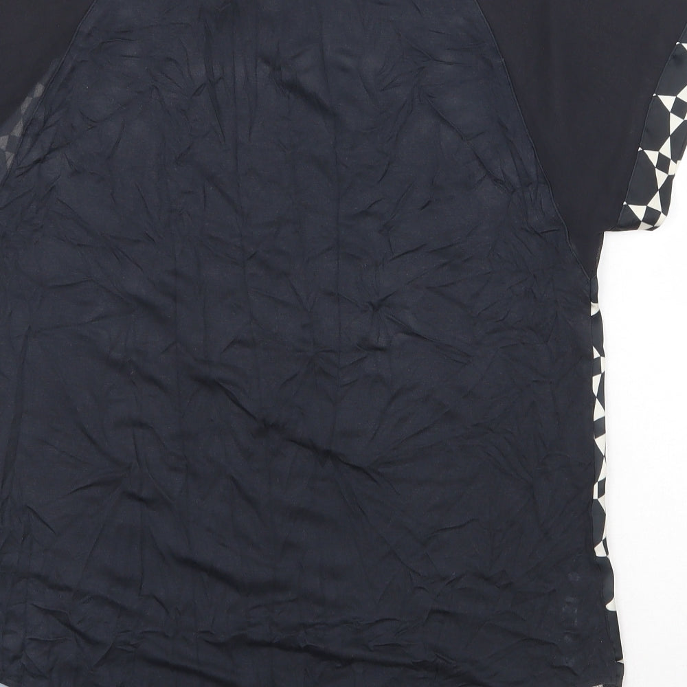 NEXT Womens Black Geometric Polyester Basic Blouse Size 12 Round Neck