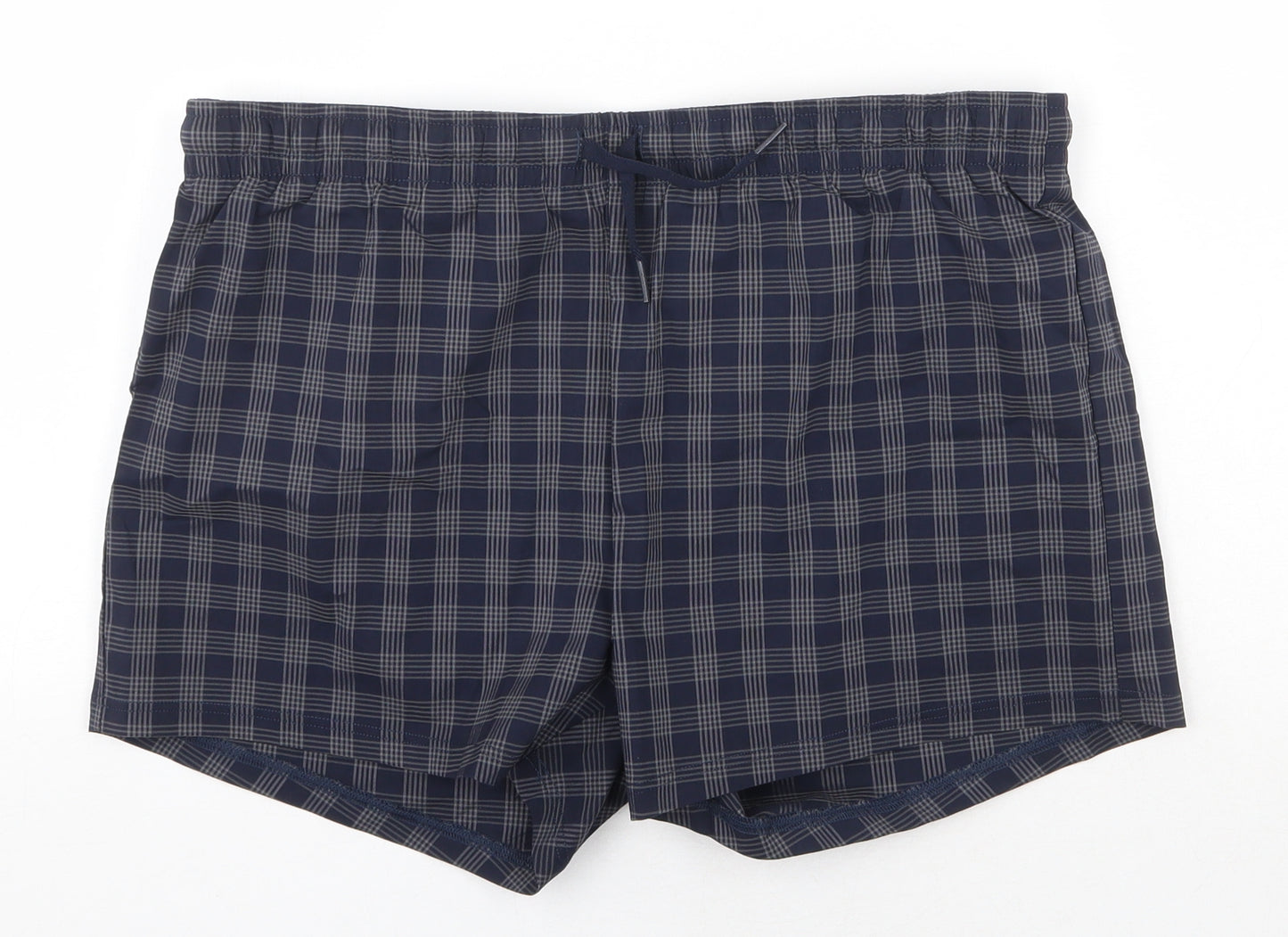 Marks and Spencer Mens Blue Check Cotton Sweat Shorts Size XL Regular Drawstring