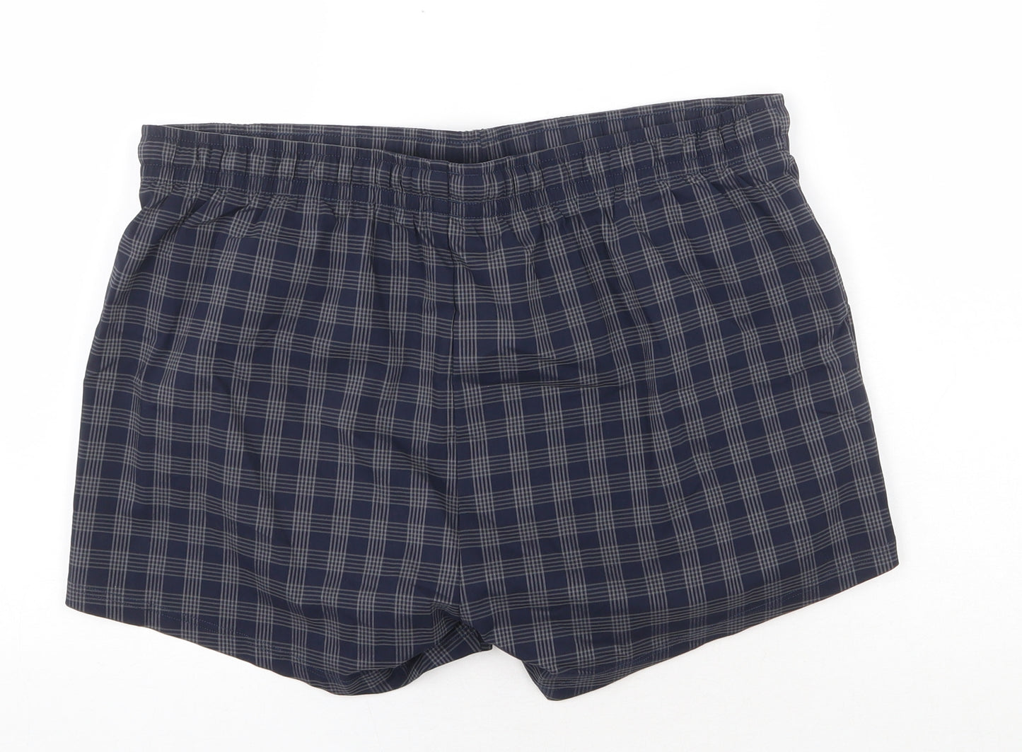 Marks and Spencer Mens Blue Check Cotton Sweat Shorts Size XL Regular Drawstring