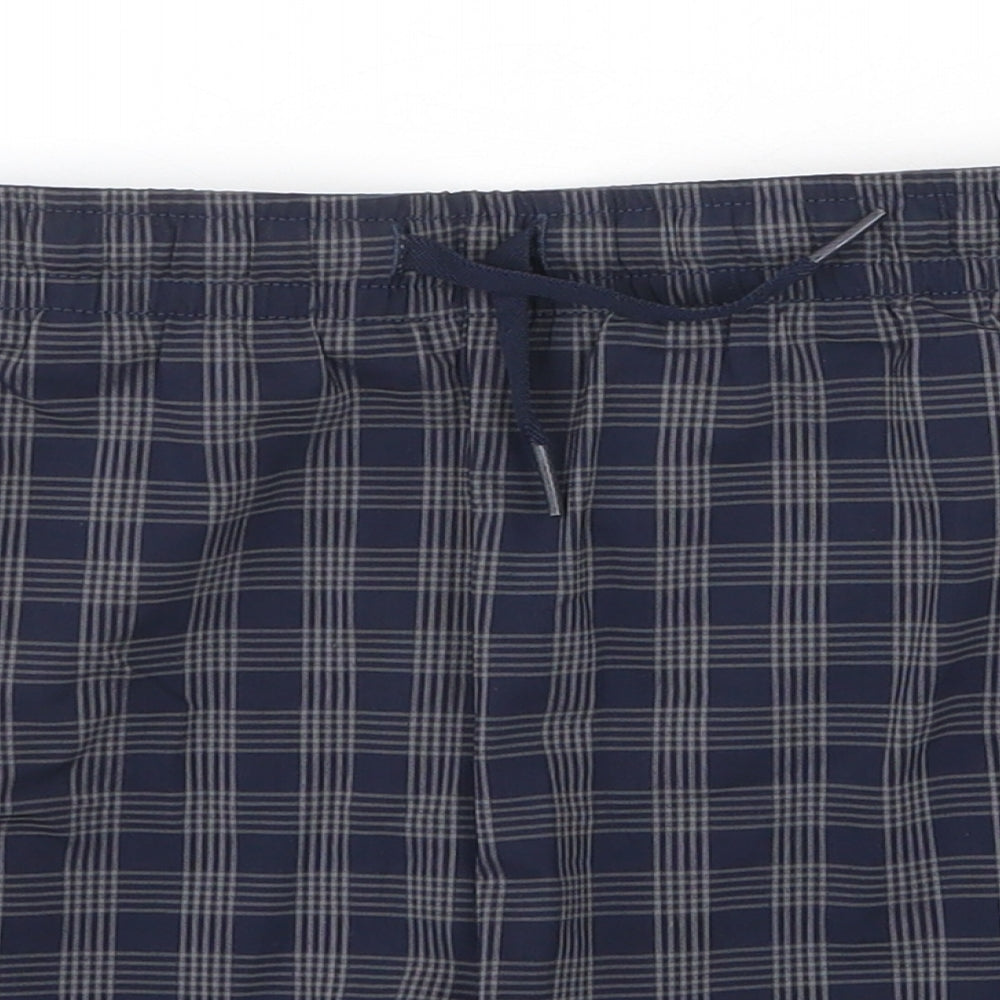 Marks and Spencer Mens Blue Check Cotton Sweat Shorts Size XL Regular Drawstring