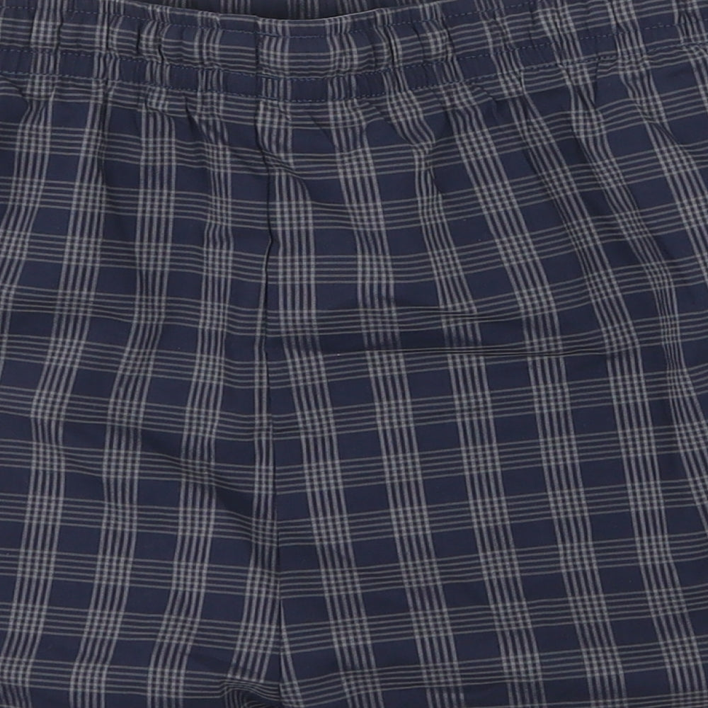 Marks and Spencer Mens Blue Check Cotton Sweat Shorts Size XL Regular Drawstring