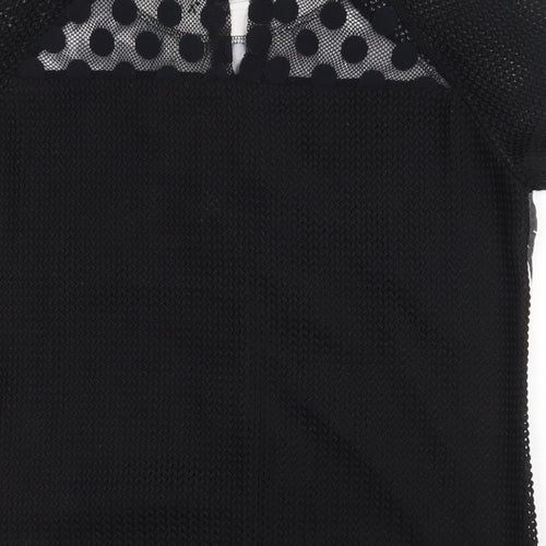 Amethyst Womens Black Geometric Viscose Basic T-Shirt Size L Round Neck
