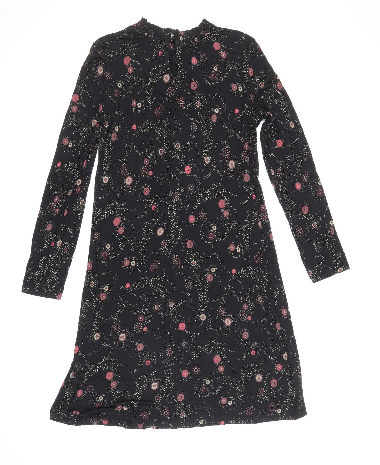 Marks and Spencer Womens Black Floral Viscose A-Line Size 8 Roll Neck Button
