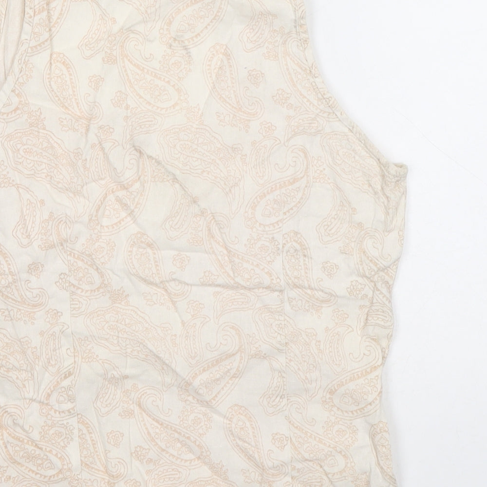 AND Womens Beige Linen Basic Tank Size 10 Round Neck