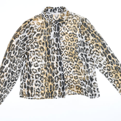 Marks and Spencer Womens Brown Animal Print Polyester Basic Button-Up Size 10 V-Neck - Leopard Print