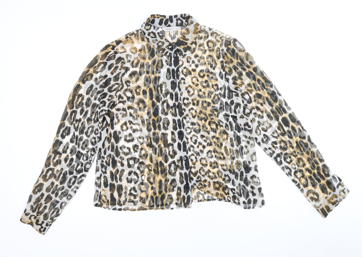 Marks and Spencer Womens Brown Animal Print Polyester Basic Button-Up Size 10 V-Neck - Leopard Print