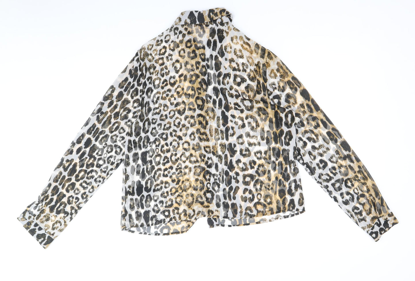 Marks and Spencer Womens Brown Animal Print Polyester Basic Button-Up Size 10 V-Neck - Leopard Print