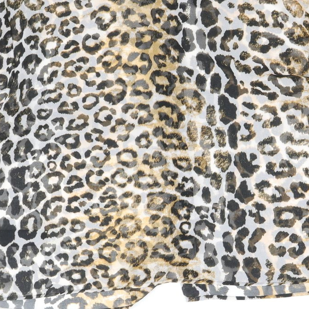 Marks and Spencer Womens Brown Animal Print Polyester Basic Button-Up Size 10 V-Neck - Leopard Print