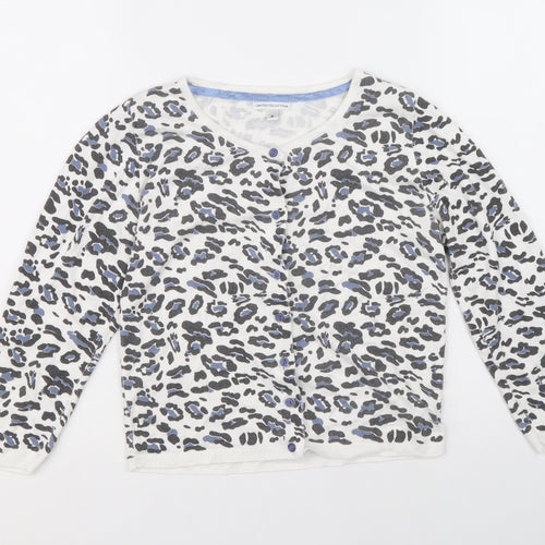Marks and Spencer Womens White Round Neck Animal Print Acrylic Cardigan Jumper Size 8 - Leopard Print