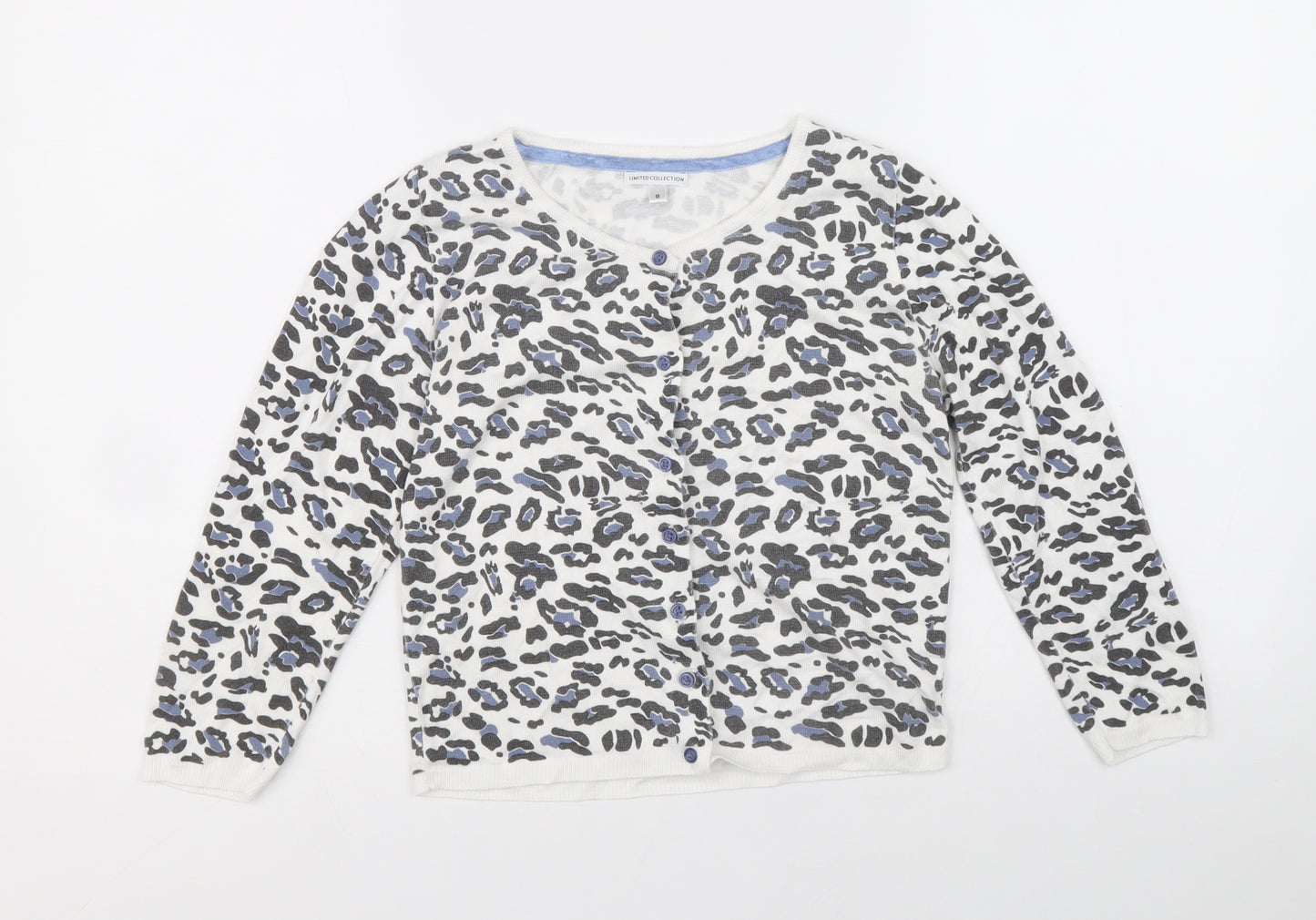 Marks and Spencer Womens White Round Neck Animal Print Acrylic Cardigan Jumper Size 8 - Leopard Print