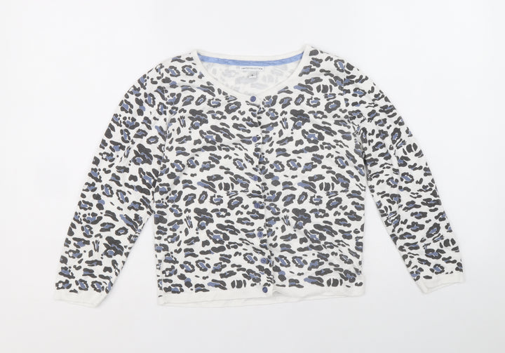 Marks and Spencer Womens White Round Neck Animal Print Acrylic Cardigan Jumper Size 8 - Leopard Print