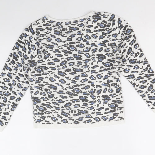 Marks and Spencer Womens White Round Neck Animal Print Acrylic Cardigan Jumper Size 8 - Leopard Print