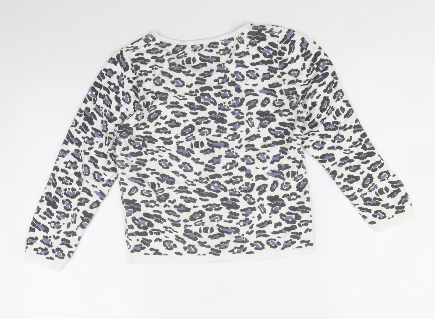 Marks and Spencer Womens White Round Neck Animal Print Acrylic Cardigan Jumper Size 8 - Leopard Print