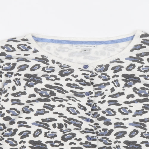 Marks and Spencer Womens White Round Neck Animal Print Acrylic Cardigan Jumper Size 8 - Leopard Print