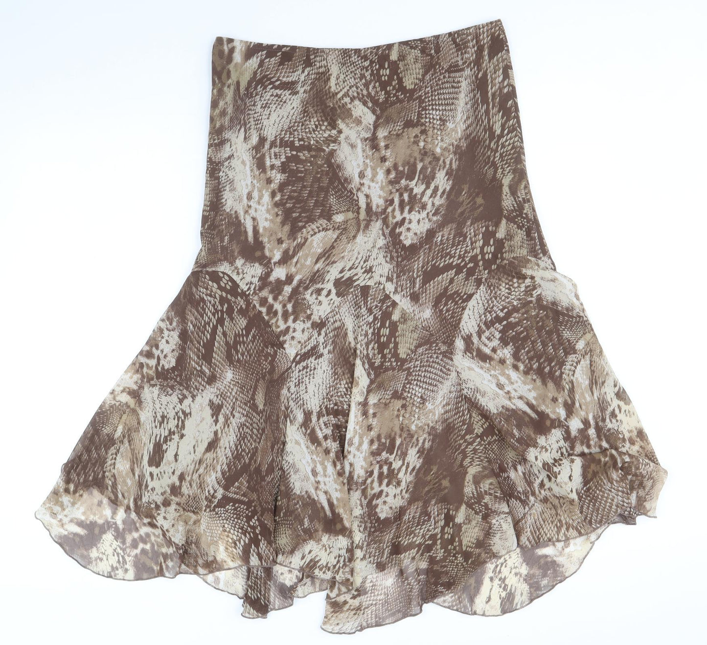 Per Una Womens Brown Animal Print Polyester Skater Skirt Size 14 - Snakeskin Pattern
