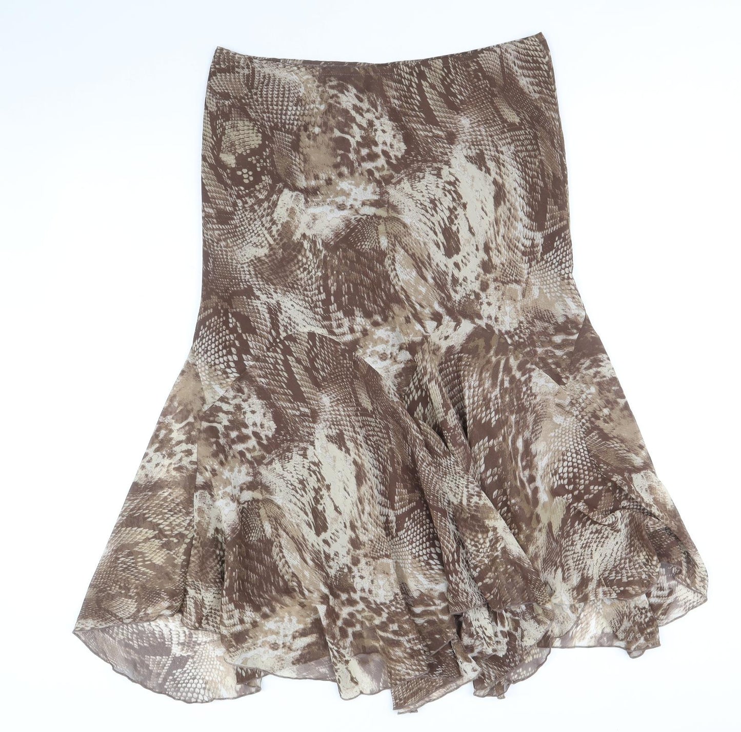 Per Una Womens Brown Animal Print Polyester Skater Skirt Size 14 - Snakeskin Pattern