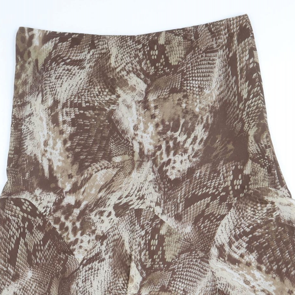 Per Una Womens Brown Animal Print Polyester Skater Skirt Size 14 - Snakeskin Pattern