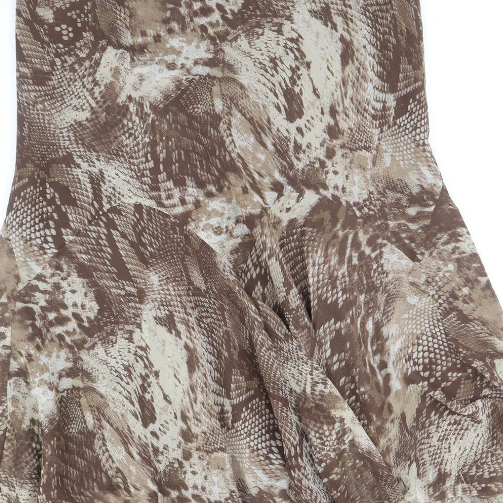 Per Una Womens Brown Animal Print Polyester Skater Skirt Size 14 - Snakeskin Pattern