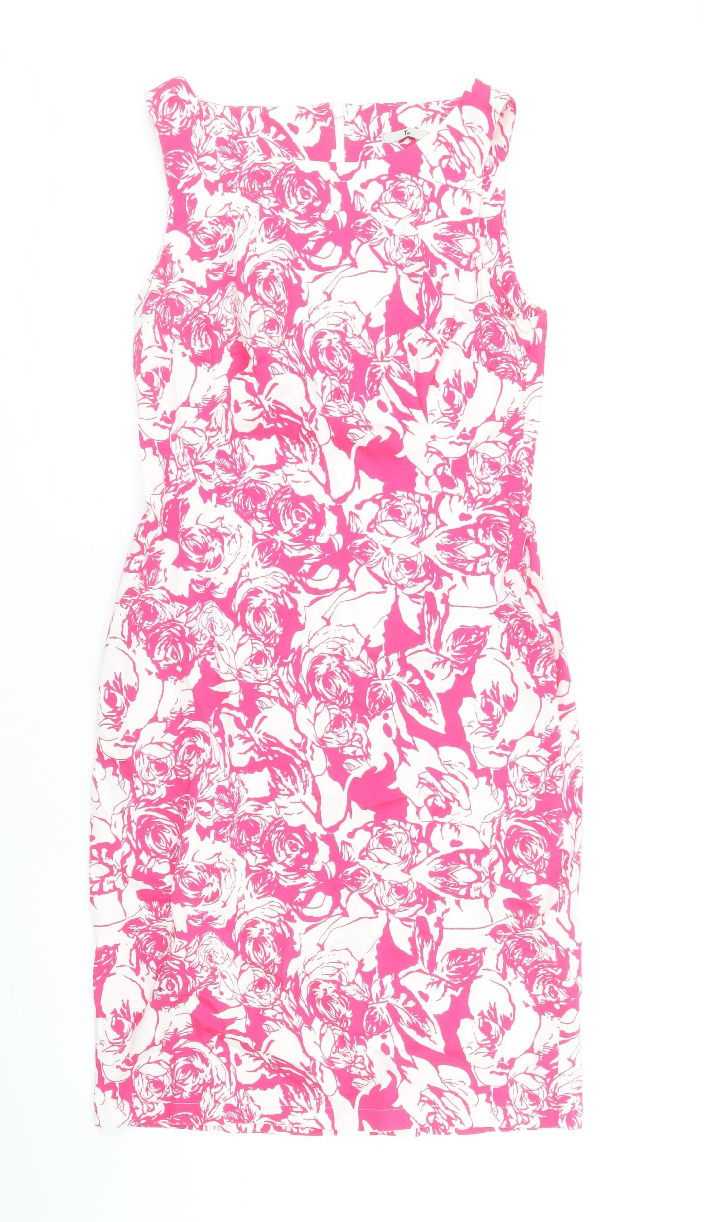 TU Womens Pink Geometric Cotton Shift Size 12 Round Neck Zip