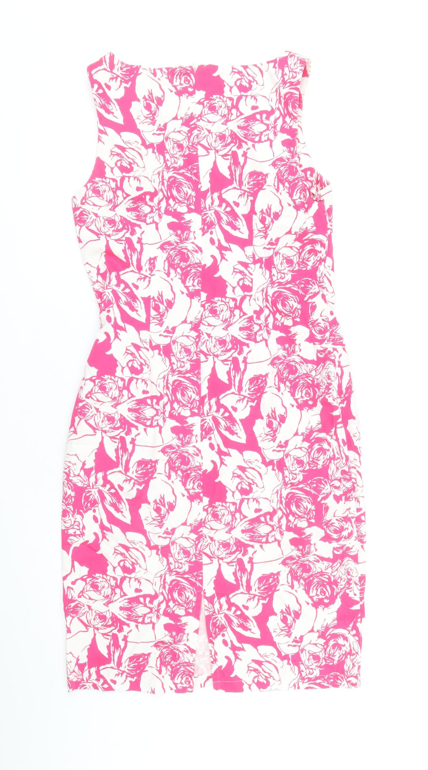 TU Womens Pink Geometric Cotton Shift Size 12 Round Neck Zip