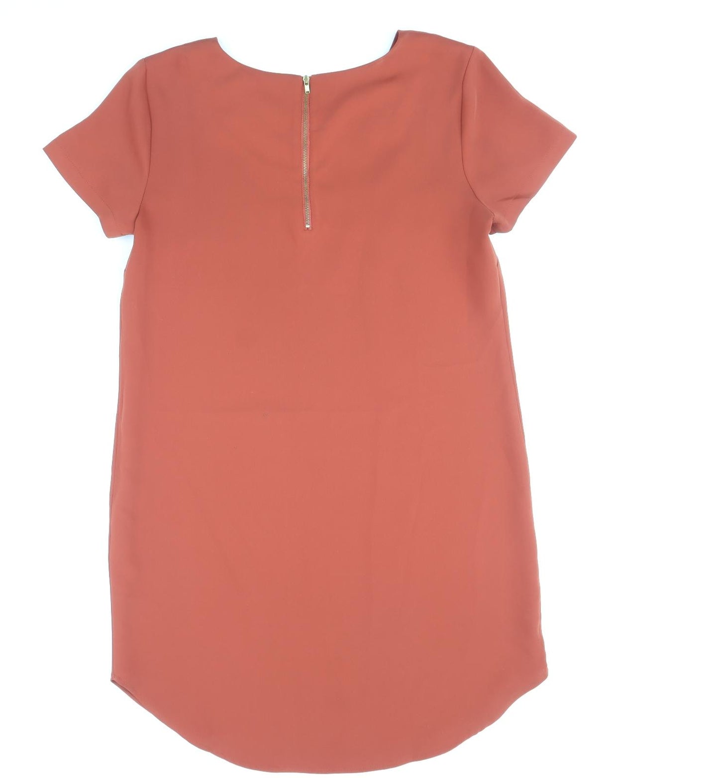 Tahari Womens Orange Polyester A-Line Size 14 Round Neck Zip