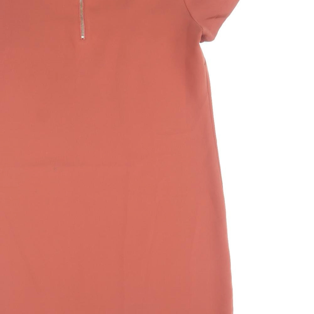 Tahari Womens Orange Polyester A-Line Size 14 Round Neck Zip