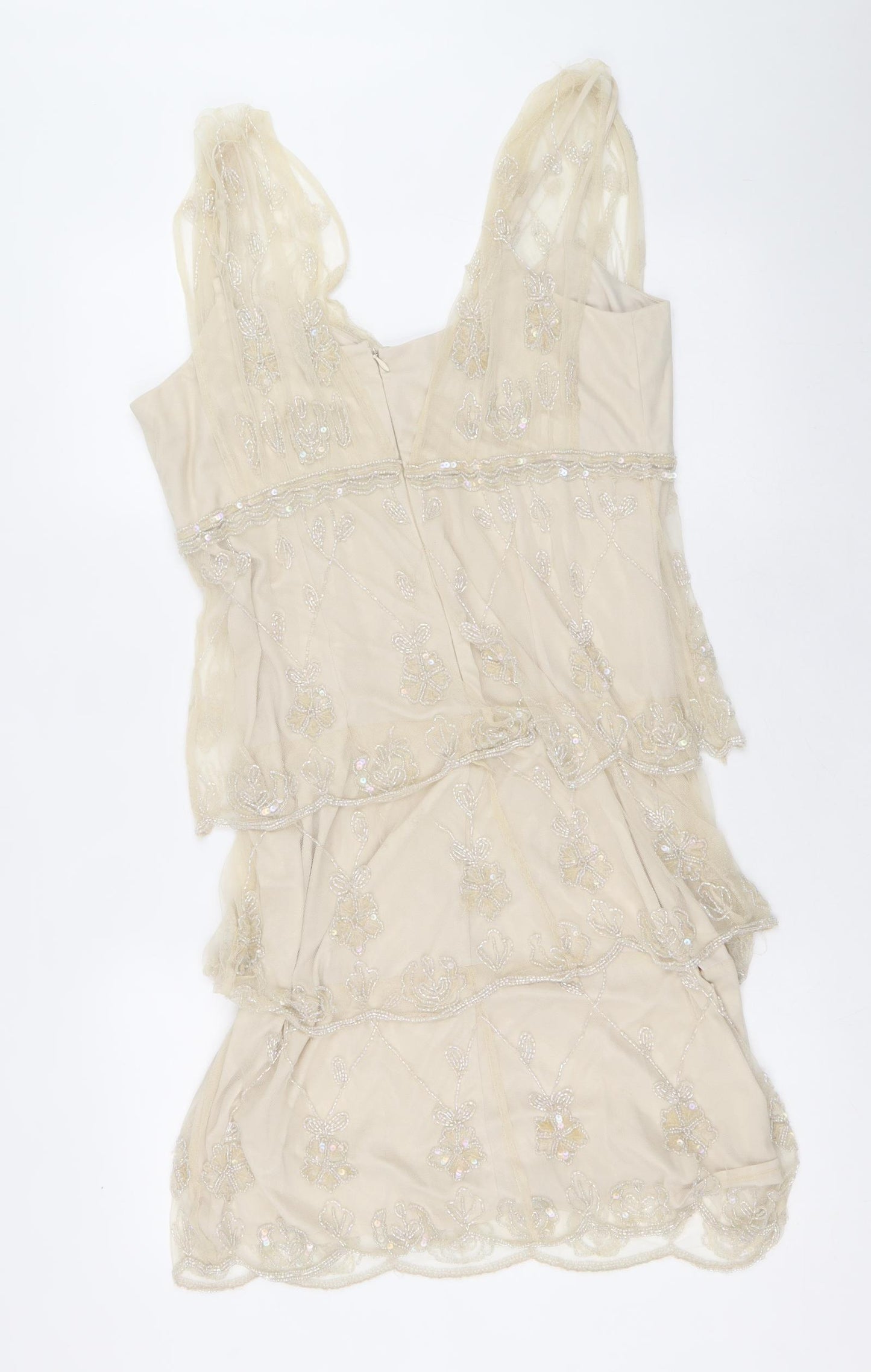 Pisarro Nights Womens Beige Polyester Bodycon Size 16 V-Neck Zip