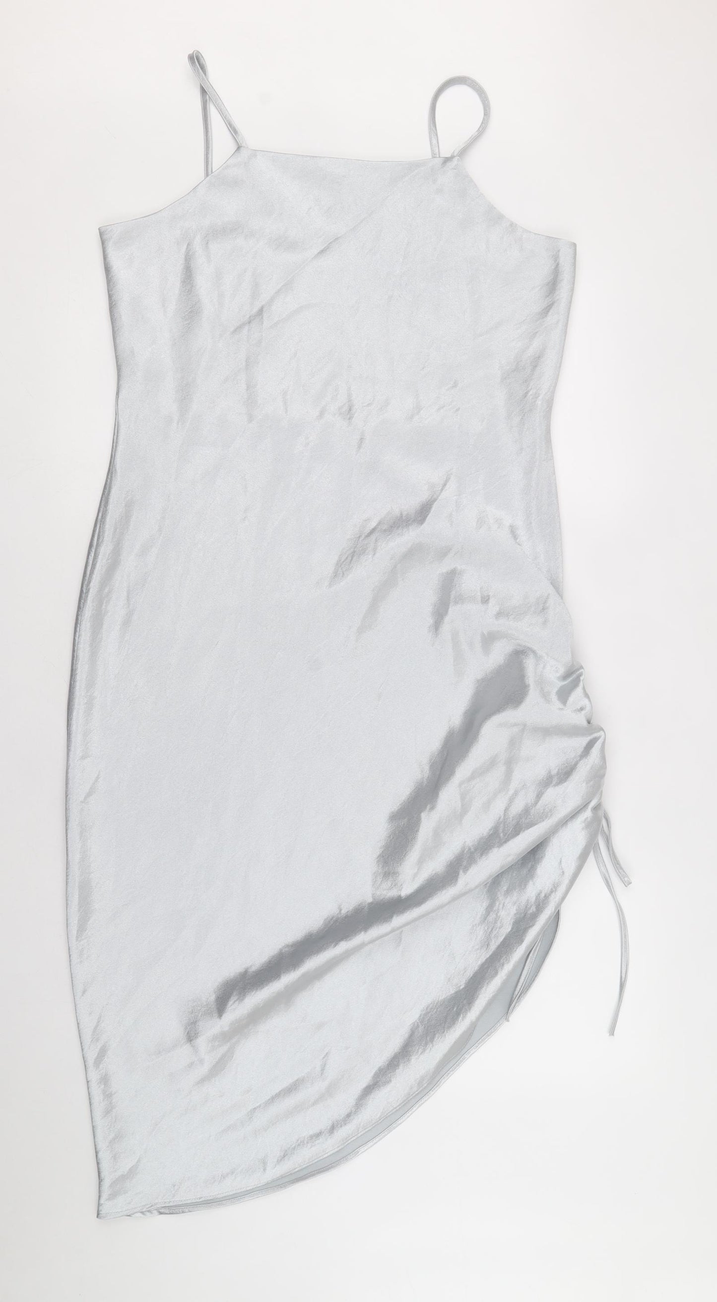 Preworn Womens Silver Polyamide Slip Dress Size 14 Square Neck Pullover
