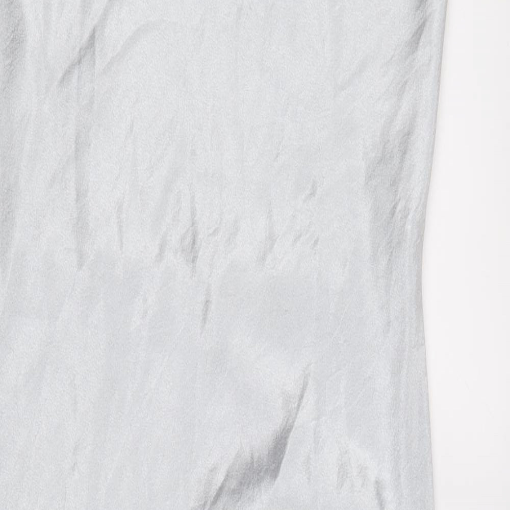 Preworn Womens Silver Polyamide Slip Dress Size 14 Square Neck Pullover