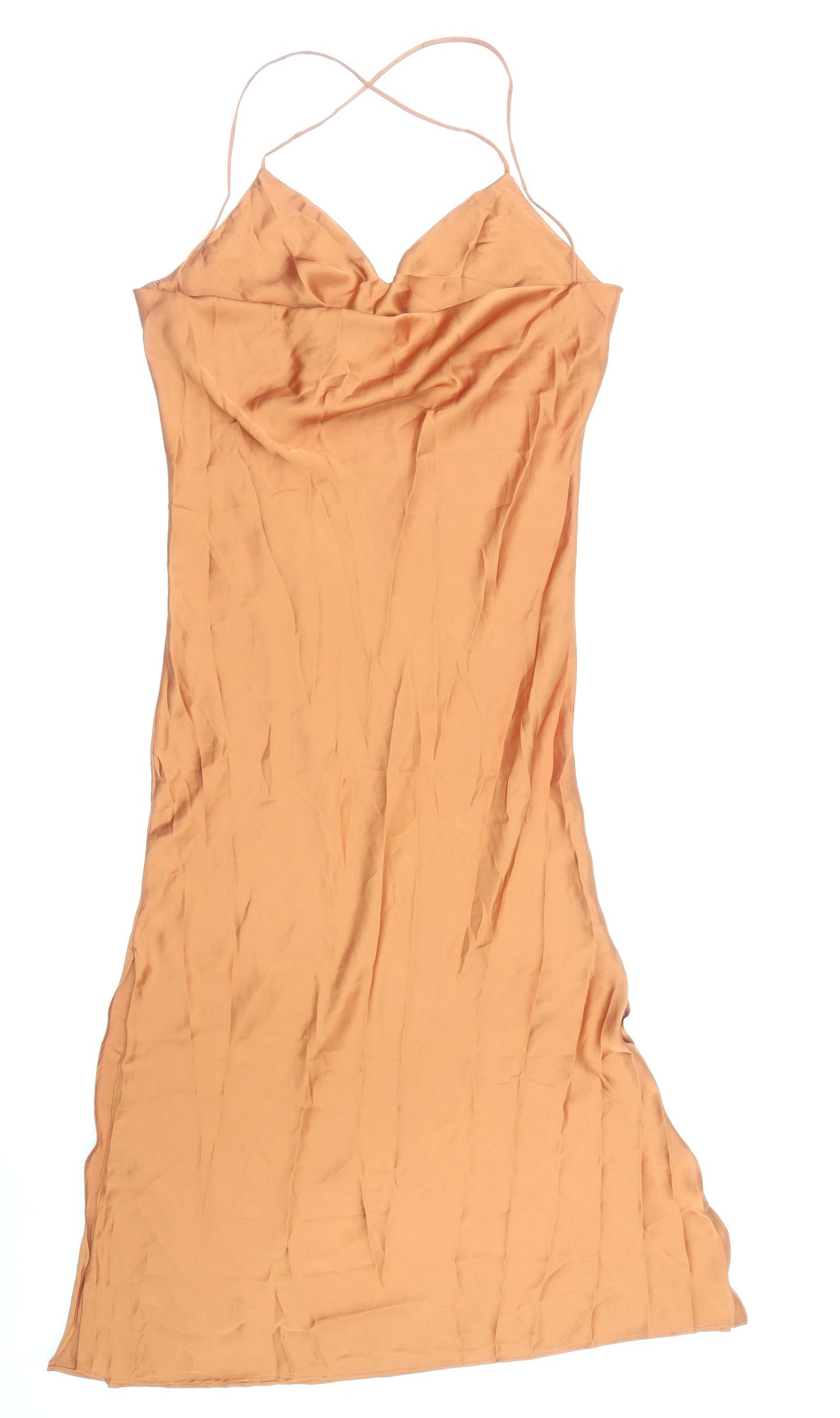 Topshop Womens Orange Polyester Slip Dress Size 14 V-Neck Pullover