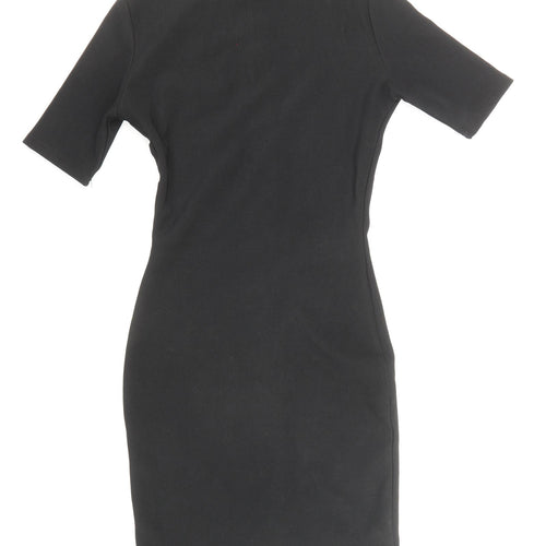 PRETTYLITTLETHING Womens Black Polyester Jumper Dress Size 6 Mock Neck Zip