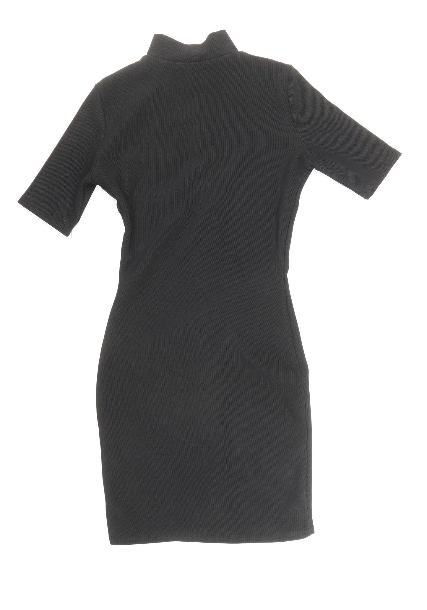 PRETTYLITTLETHING Womens Black Polyester Jumper Dress Size 6 Mock Neck Zip