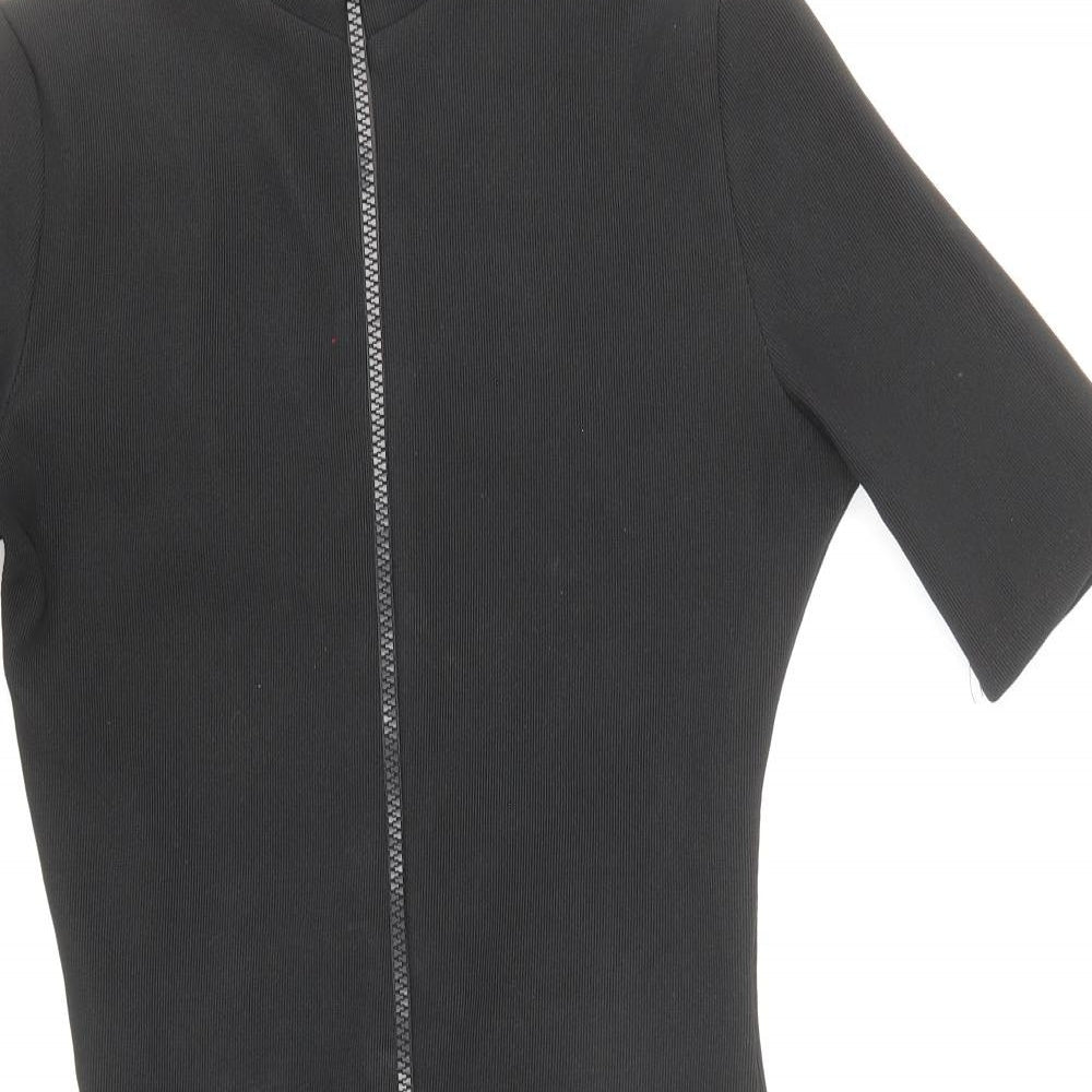 PRETTYLITTLETHING Womens Black Polyester Jumper Dress Size 6 Mock Neck Zip