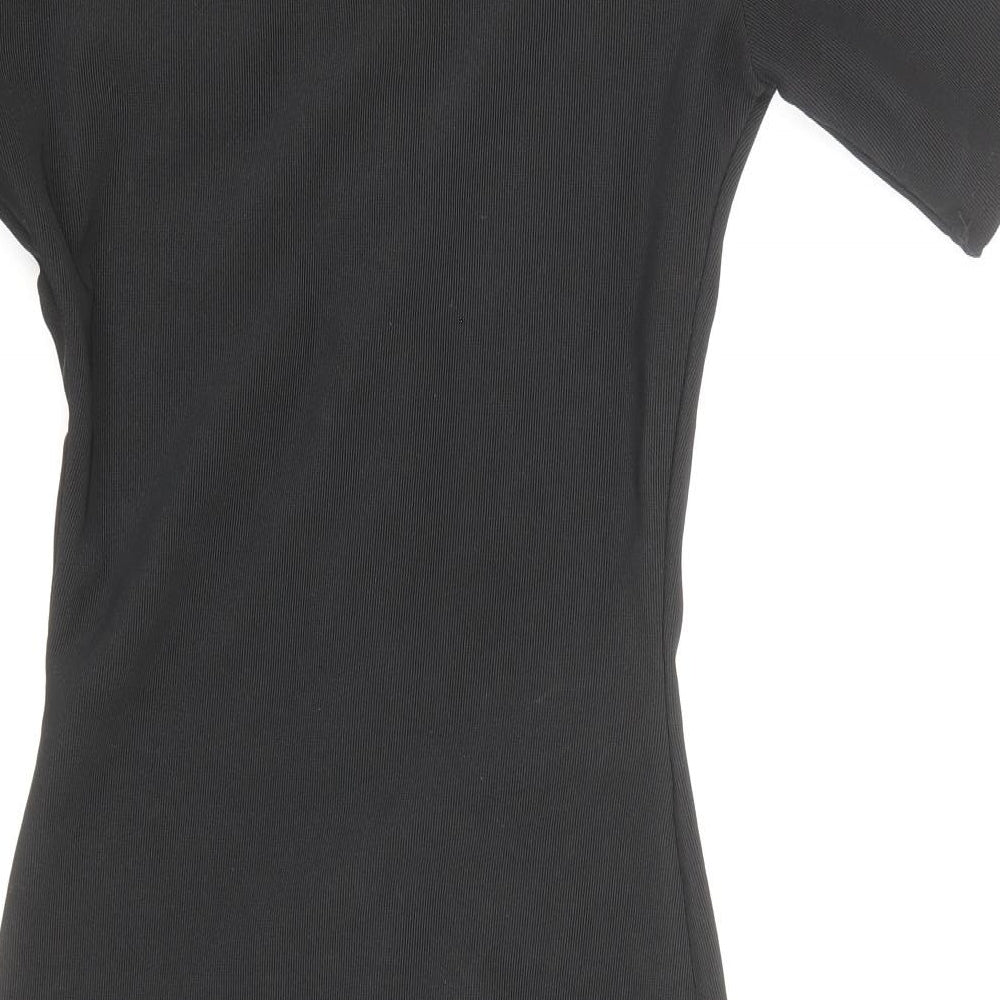 PRETTYLITTLETHING Womens Black Polyester Jumper Dress Size 6 Mock Neck Zip