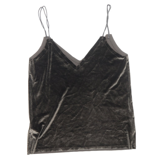 Pull&Bear Womens Brown Polyester Basic Tank Size S V-Neck