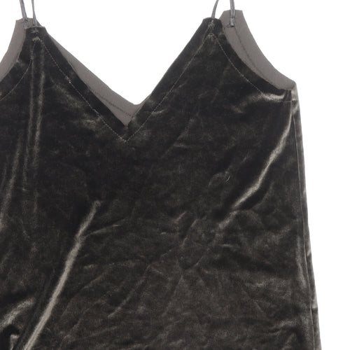 Pull&Bear Womens Brown Polyester Basic Tank Size S V-Neck
