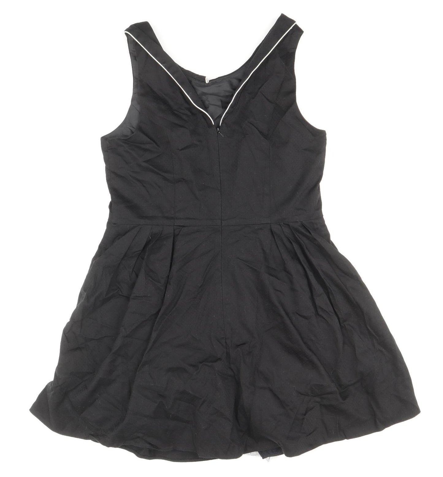 Red Herring Womens Black Polyester Fit & Flare Size 12 Scoop Neck Zip