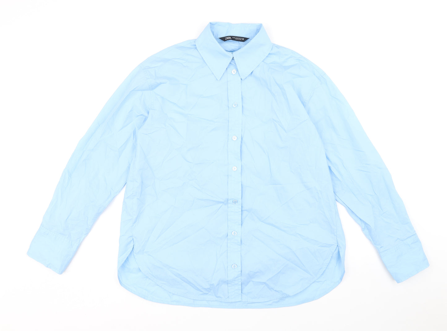 Zara Womens Blue Polyester Basic Button-Up Size XS Collared