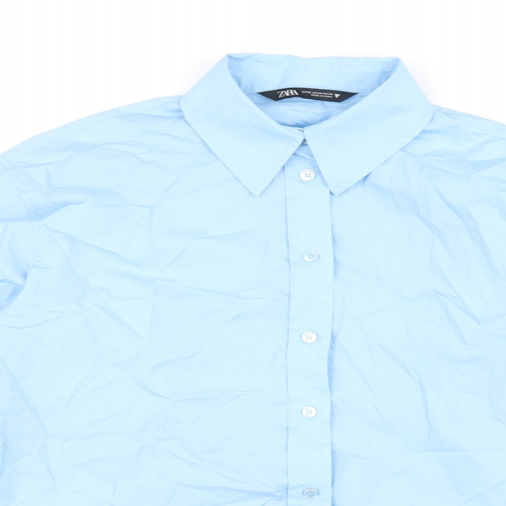 Zara Womens Blue Polyester Basic Button-Up Size XS Collared