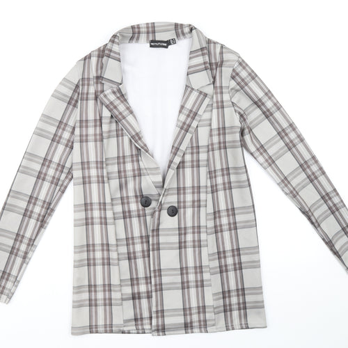 PRETTYLITTLETHING Womens Grey Geometric Pea Coat Jacket Size 6