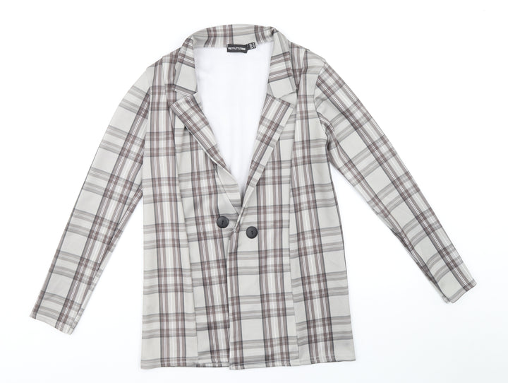 PRETTYLITTLETHING Womens Grey Geometric Pea Coat Jacket Size 6